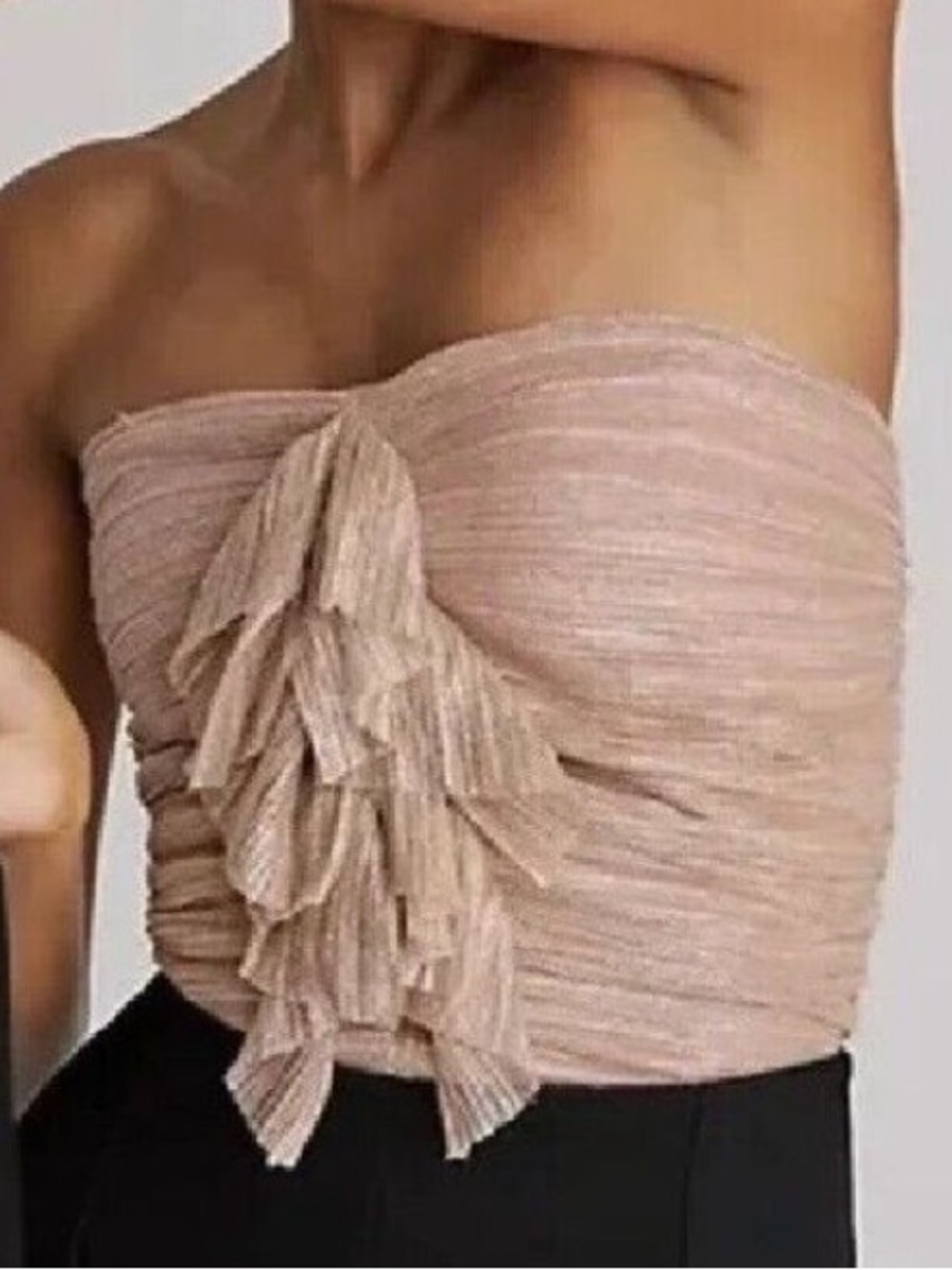 Anthropologie Maeve Metallic Rose Pink Ruffle Coquette Fairy Tube Crop Top -Sz S